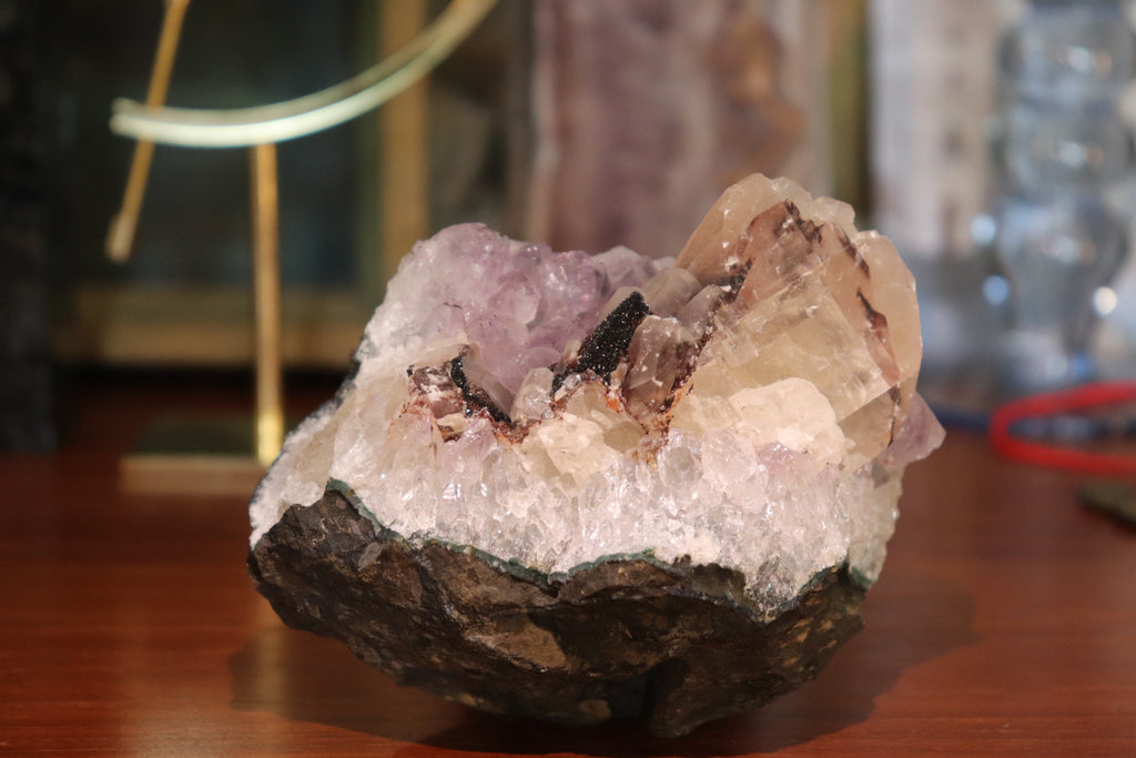 Amethyst Cluster with Druzy Calcite