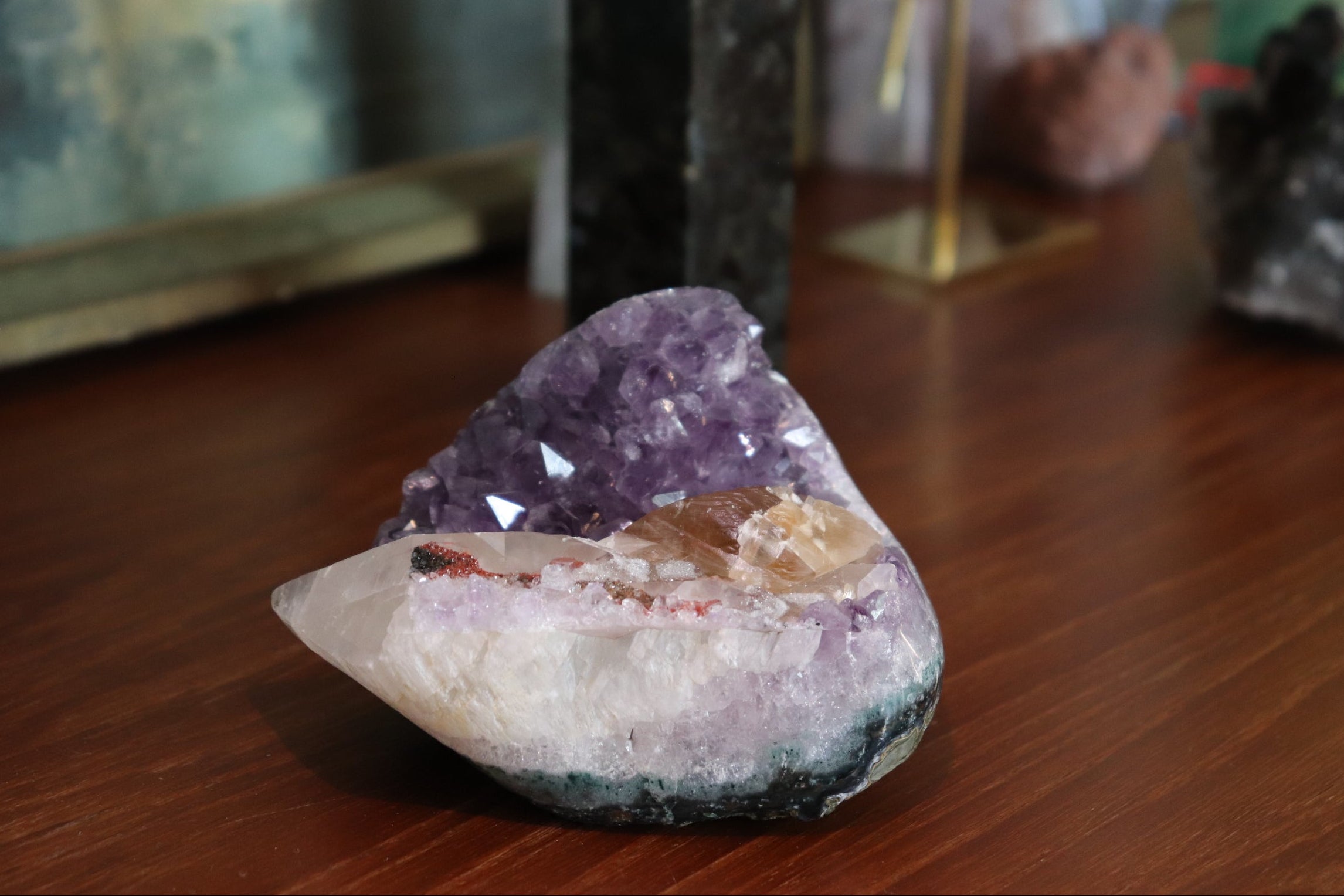 Amethyst Cluster with Druzy Calcite