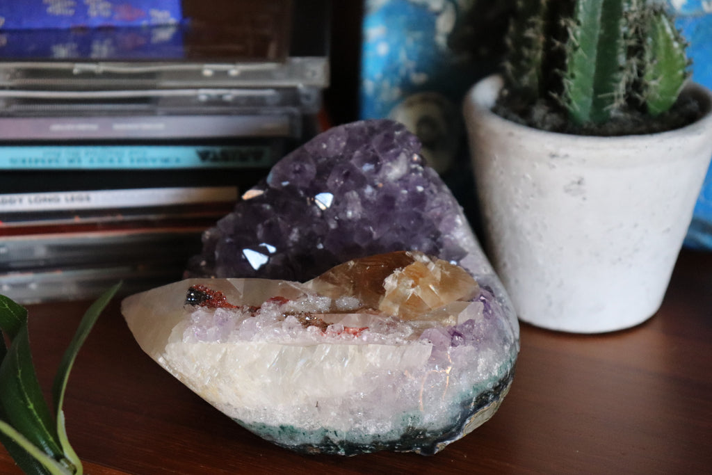 Amethyst Cluster with Druzy Calcite