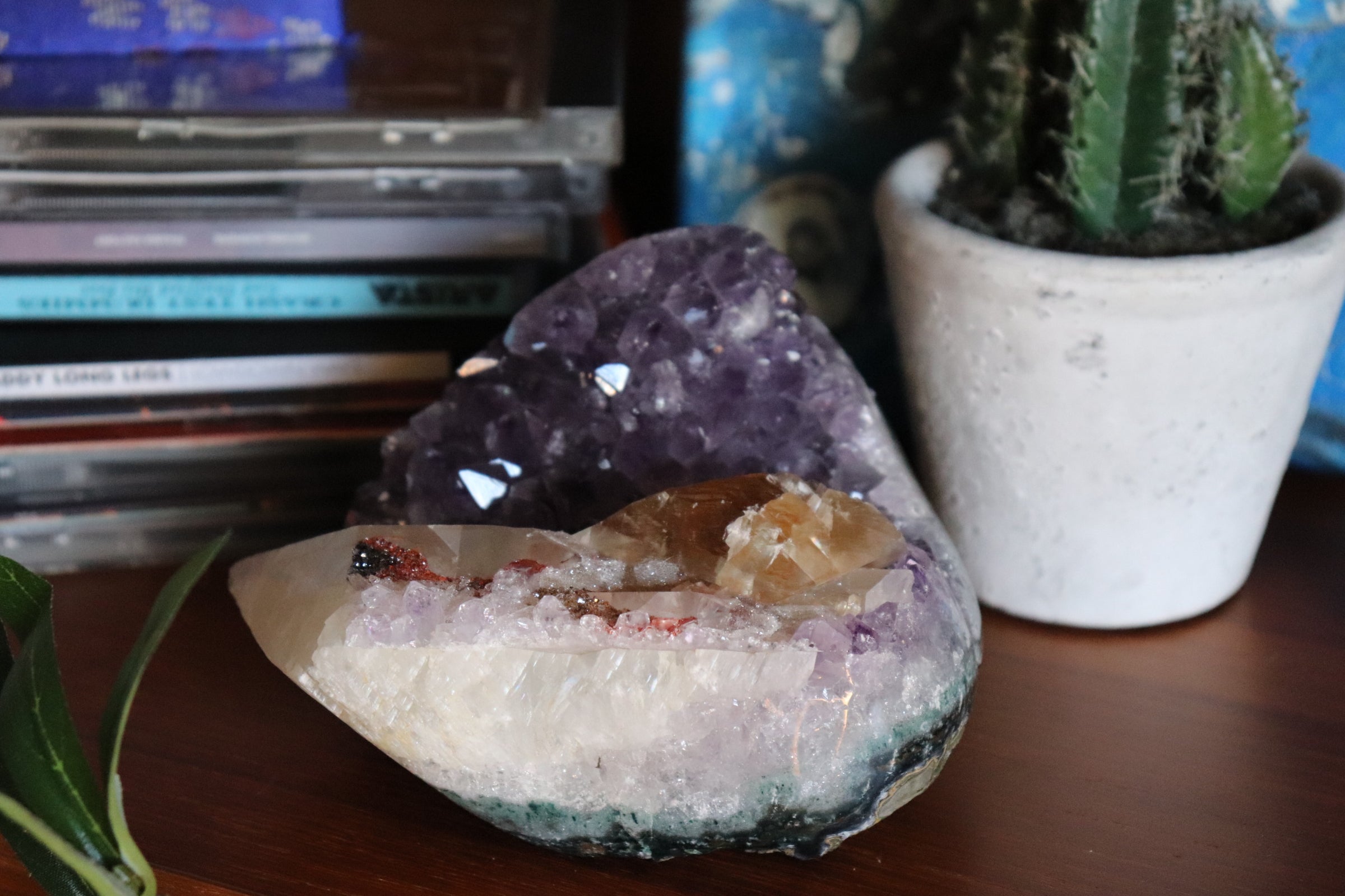 Amethyst Cluster with Druzy Calcite