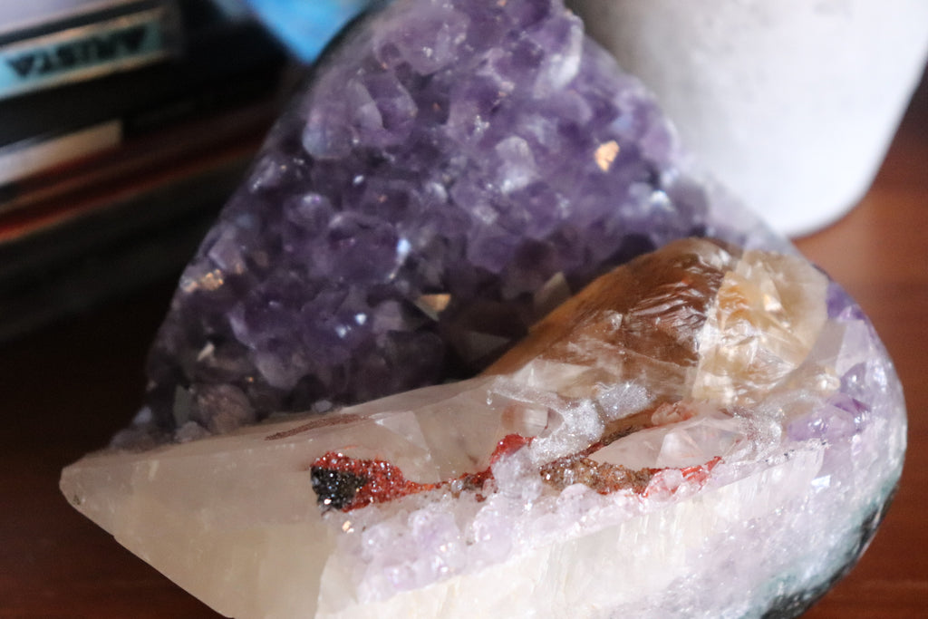 Amethyst Cluster with Druzy Calcite