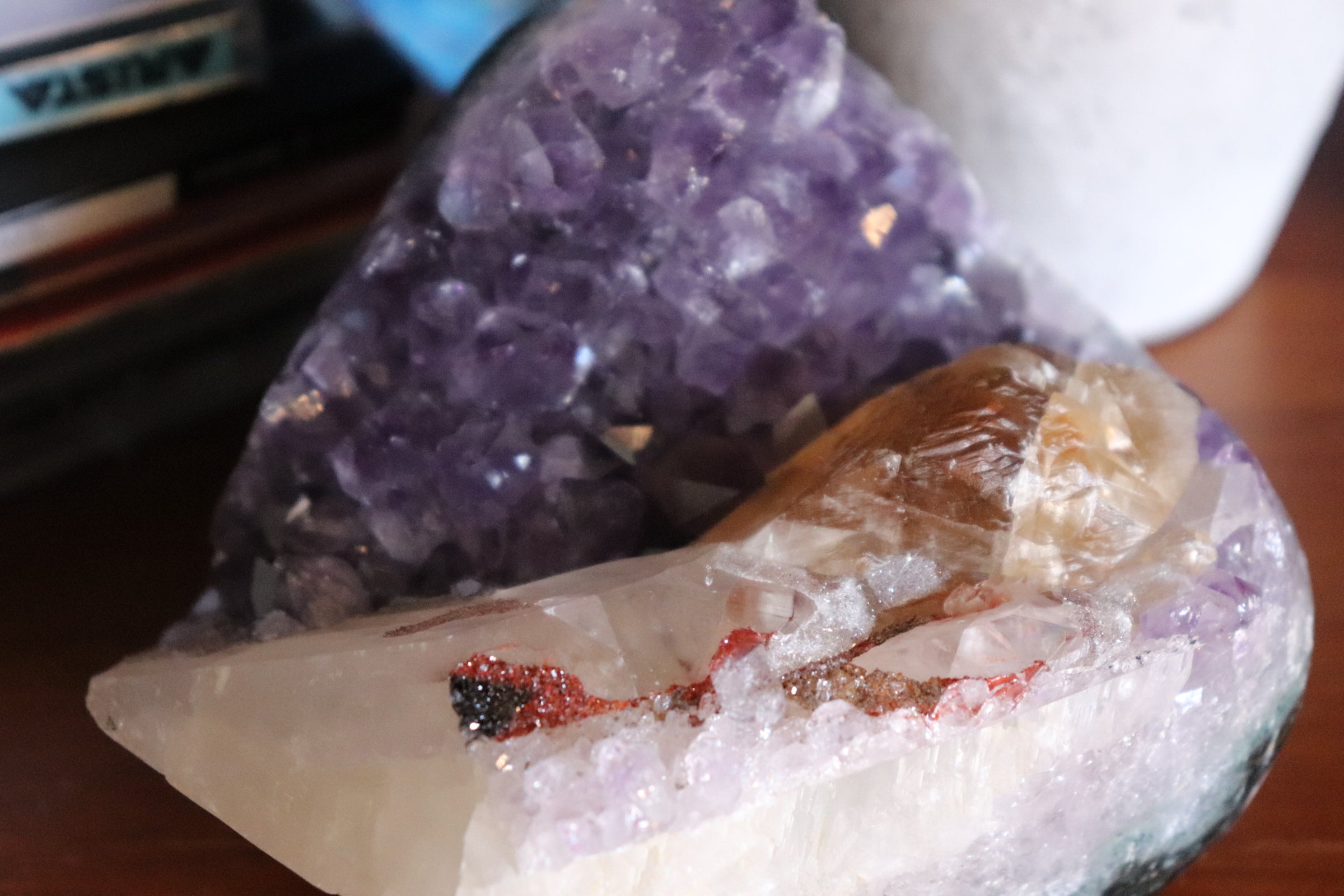 Amethyst Cluster with Druzy Calcite