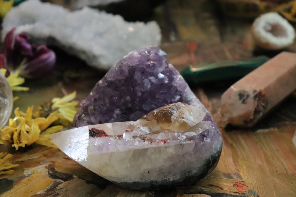 Amethyst Cluster with Druzy Calcite