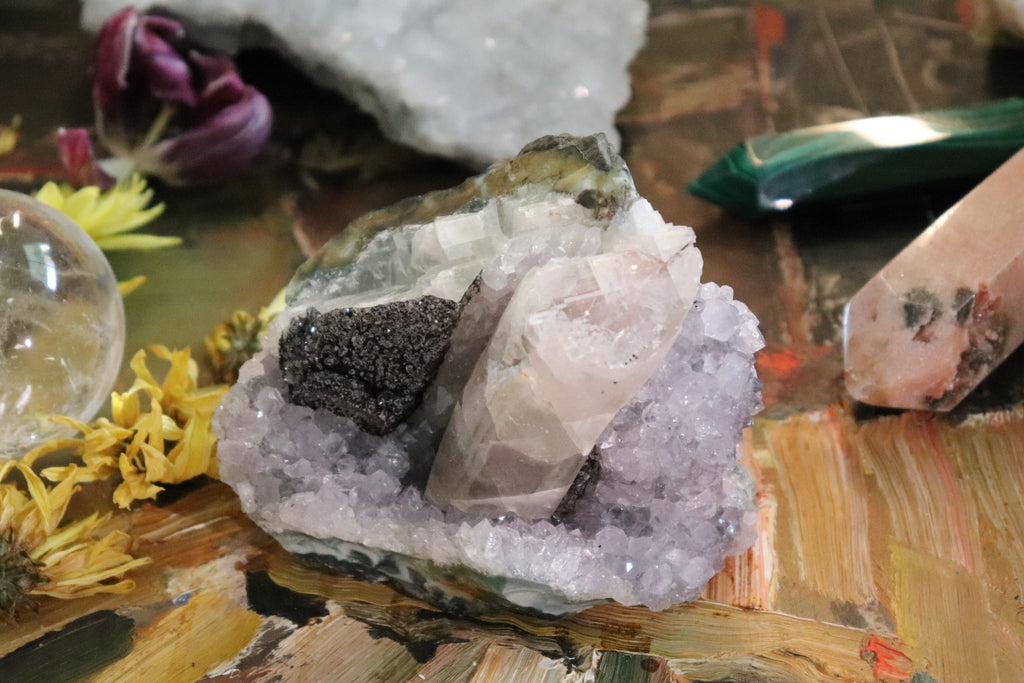 Amethyst Cluster with Druzy Calcite