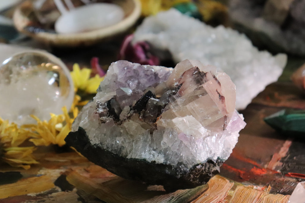 Amethyst Cluster with Druzy Calcite