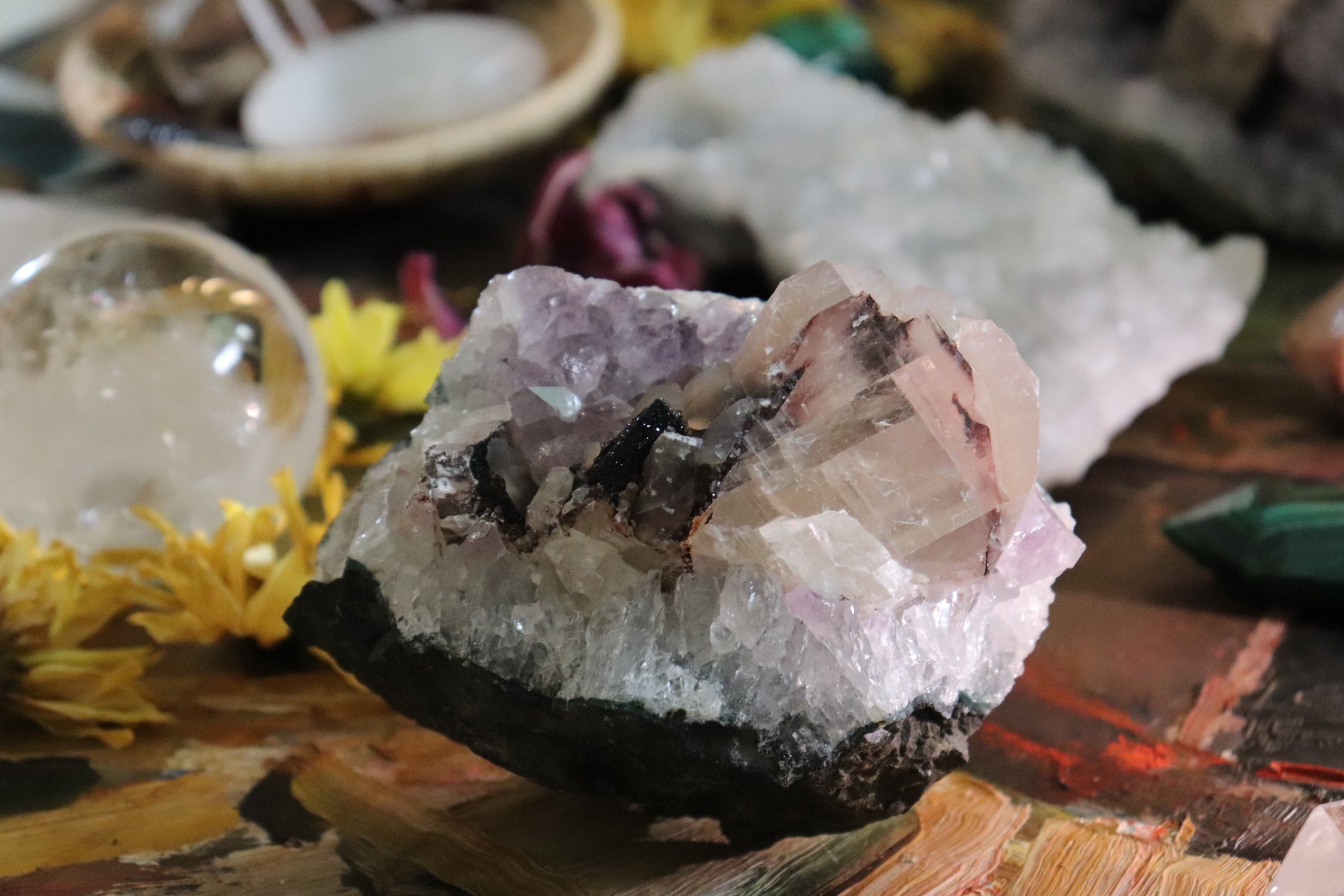 Amethyst Cluster with Druzy Calcite