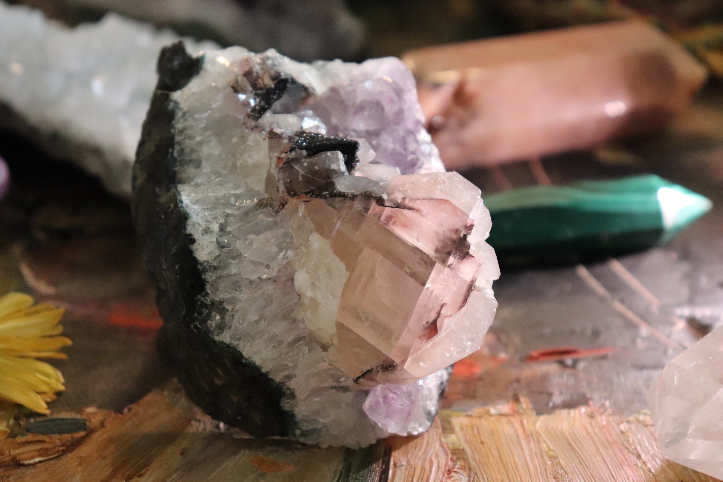 Amethyst Cluster with Druzy Calcite