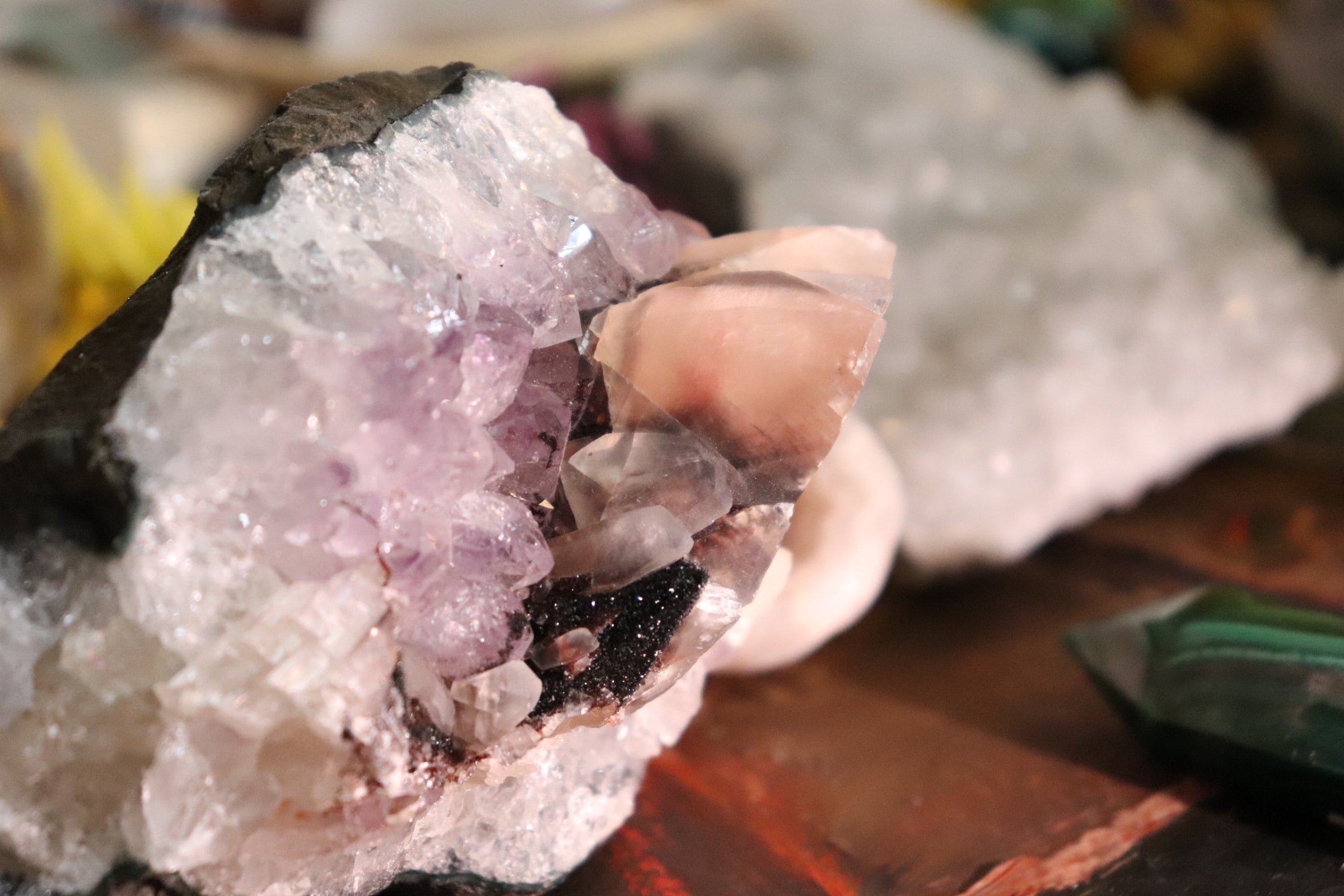 Amethyst Cluster with Druzy Calcite
