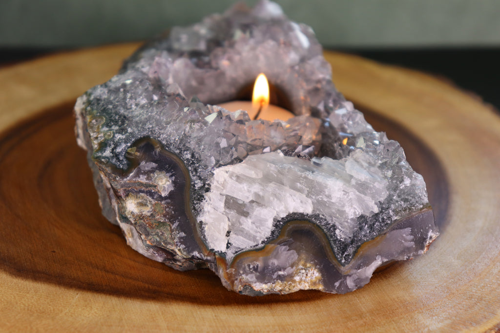 Amethyst & Calcite Tea Candle Holder