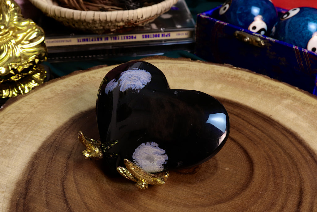 Red Sheen Snowflake Obsidian Heart