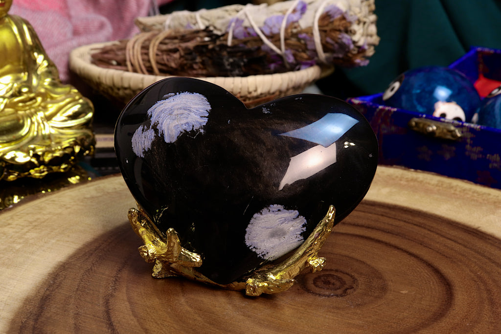 Red Sheen Snowflake Obsidian Heart