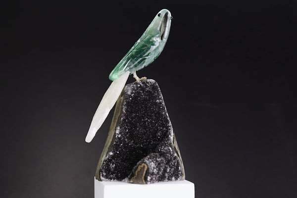 Fluorite & Quartz Bird on Black Amethyst