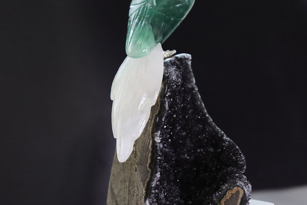 Fluorite & Quartz Bird on Black Amethyst