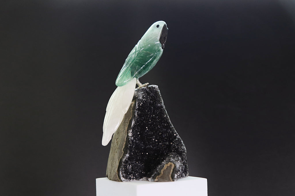 Fluorite & Quartz Bird on Black Amethyst