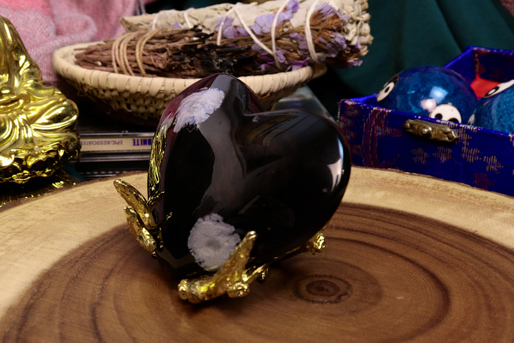 Red Sheen Snowflake Obsidian Heart