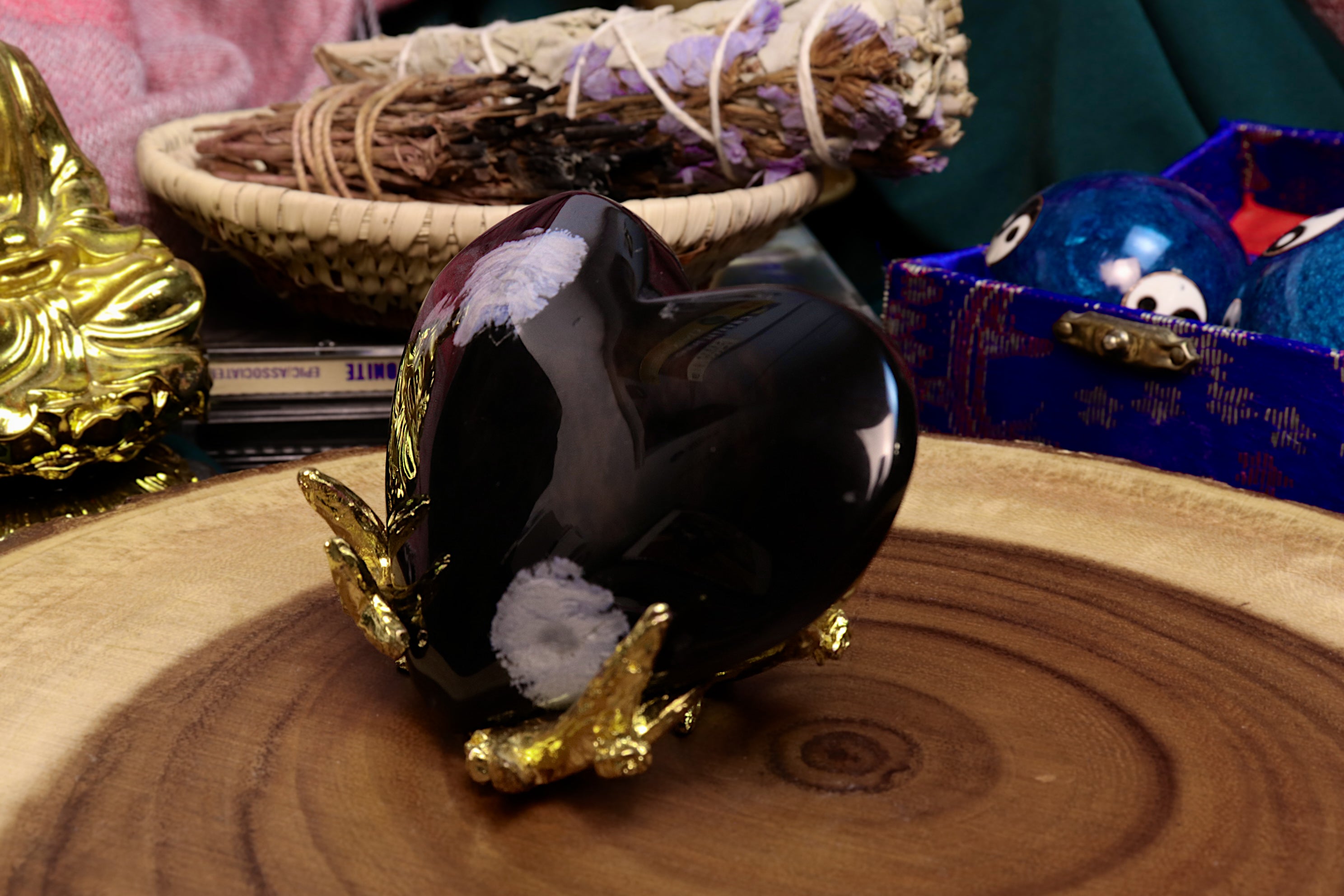 Red Sheen Snowflake Obsidian Heart