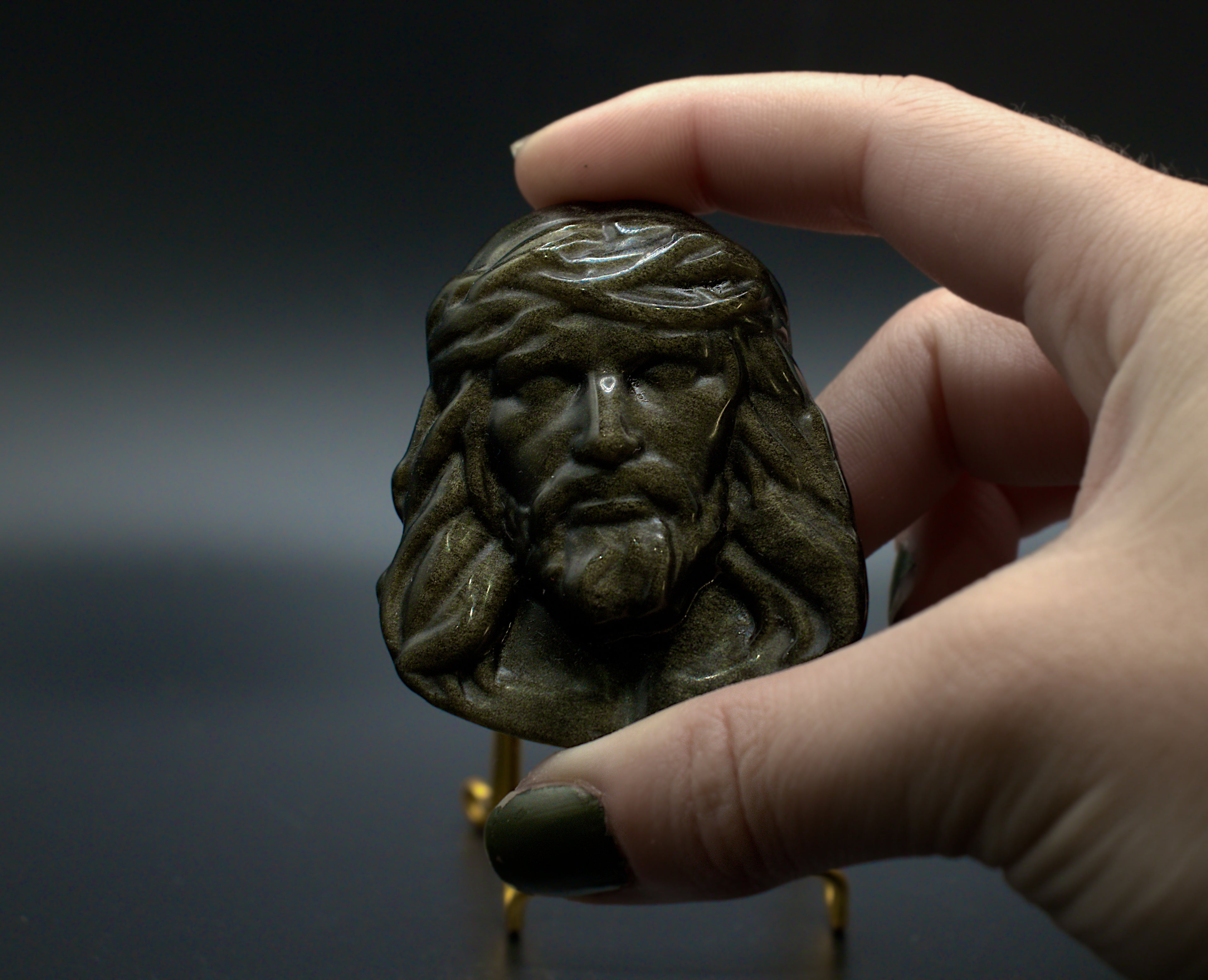 Obsidian Gold Sheen Jesus Piece